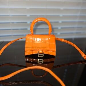 Orange Croc-Embossed Mini Bag